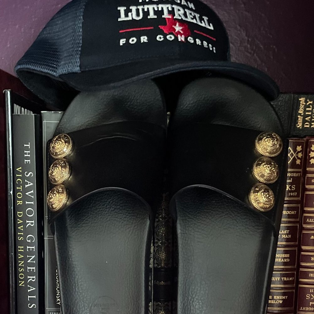 New Balmain Symi Black Button Slides Size 38